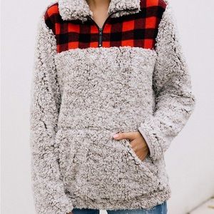 Color-Block Plaid Print Fleece | Size Medium